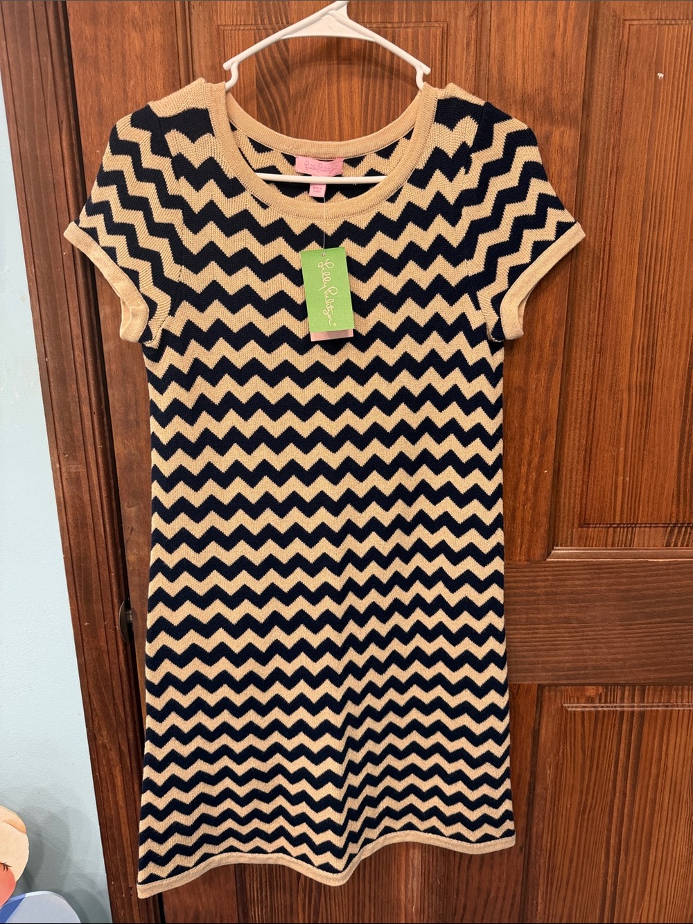 Lilly Pulitzer Navy and Beige Zigzag Knit Dress - Brand New